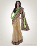 GC-0009 - Beige & Green Faux Chiffon Silk Saree