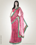 GC-0013 Pink & Green Faux Chiffon Saree