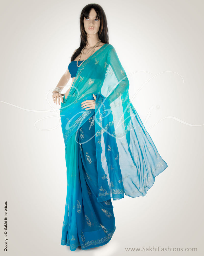 GC-0016 Blue & Silver Pure Georgette Saree