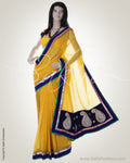 GC-0017 Yellow & Blue Faux Chiffon Saree