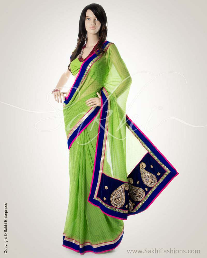 GC-0018 Green & Blue Faux Chiffon Saree