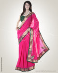 Pink & Green Faux Crepe Saree