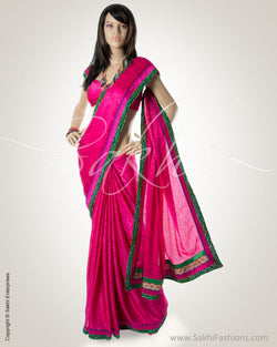 GC-0025 Pink & Green Crepe Silk Saree