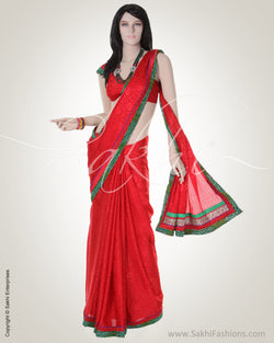 BGGC-0026 Red & Green Crepe Silk Saree