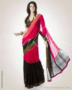 GC-0028 Black & Pink Pure Chiffon Silk Saree