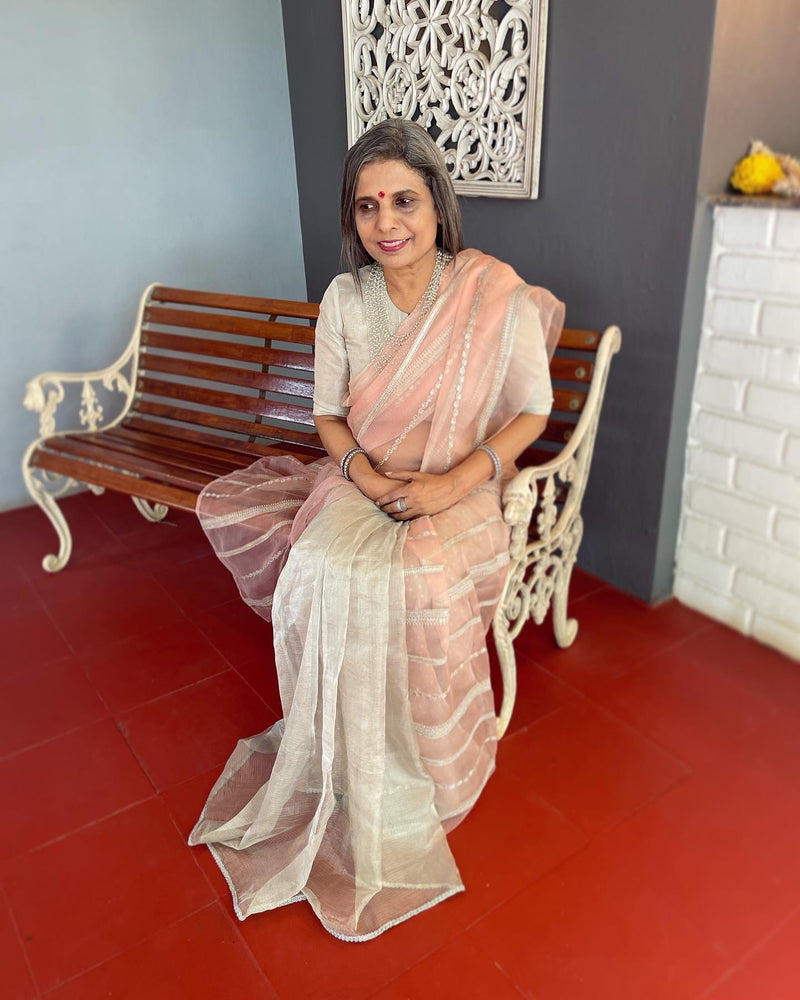 EE-V04832 Tissue Peach Sari