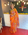 EE-V01363 Orange Organza Sari
