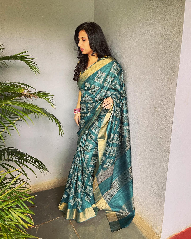 EE-V05588 Green Tussar Sari