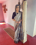 EE-V11466 White Black Tussar Sari