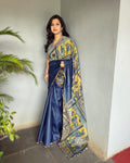 EE-V03003 Blue Kalamkari Tussar