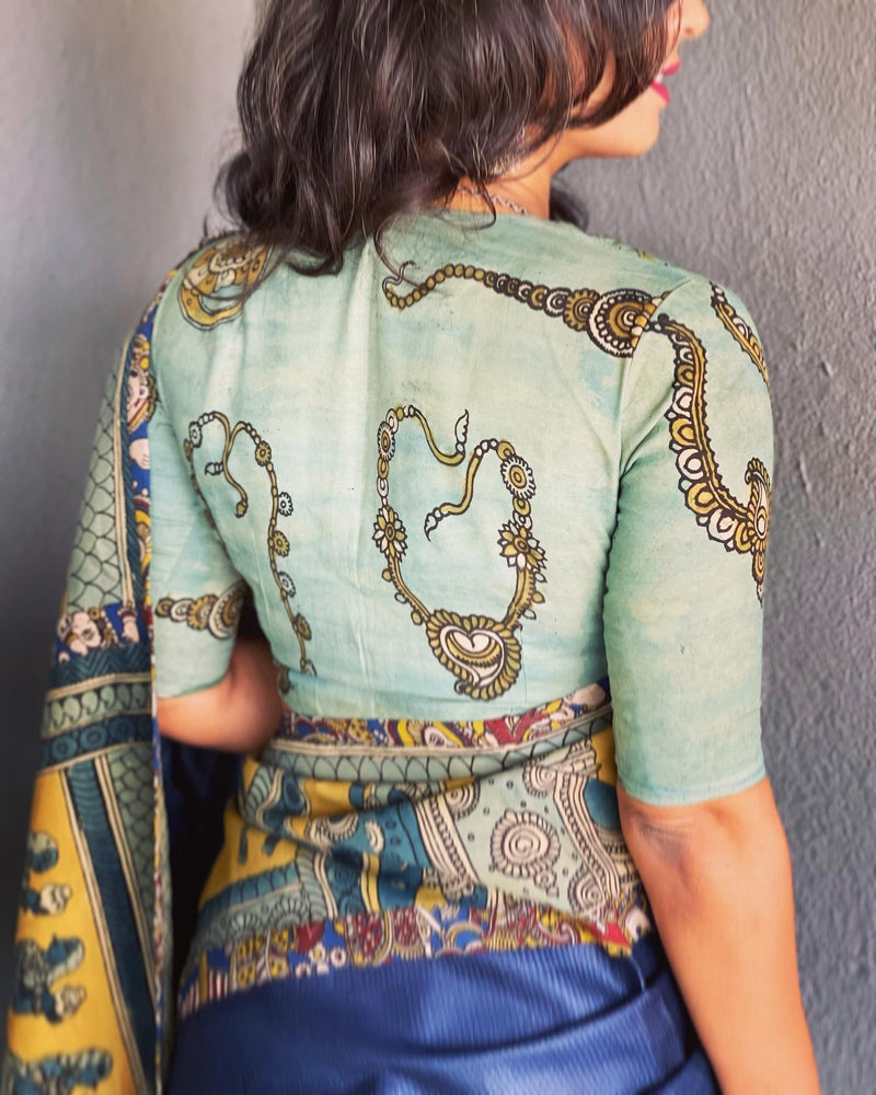 BL-F218131 Blue Silk Kalamkari