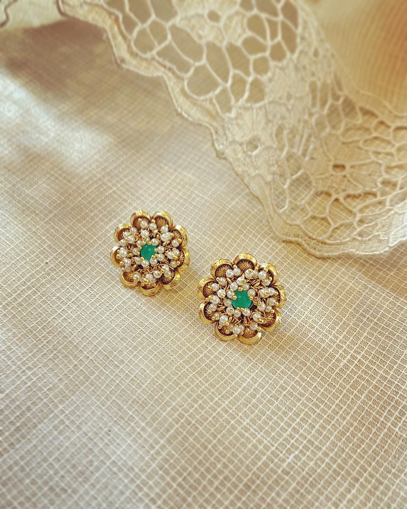 AJ-V08060 Green Floral Stud