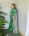 EE-V07925 Green Kalam Cutwork Sari