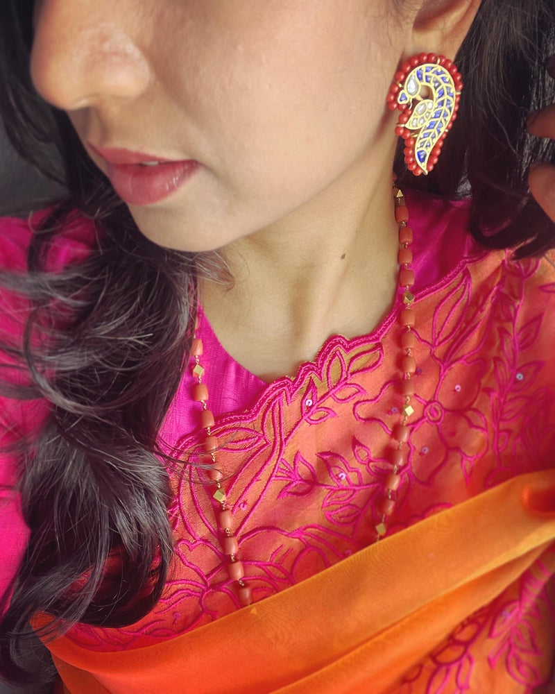 EE-V18225 Orange Organza Sari