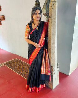 EE-V07599 Black rawsilk sari