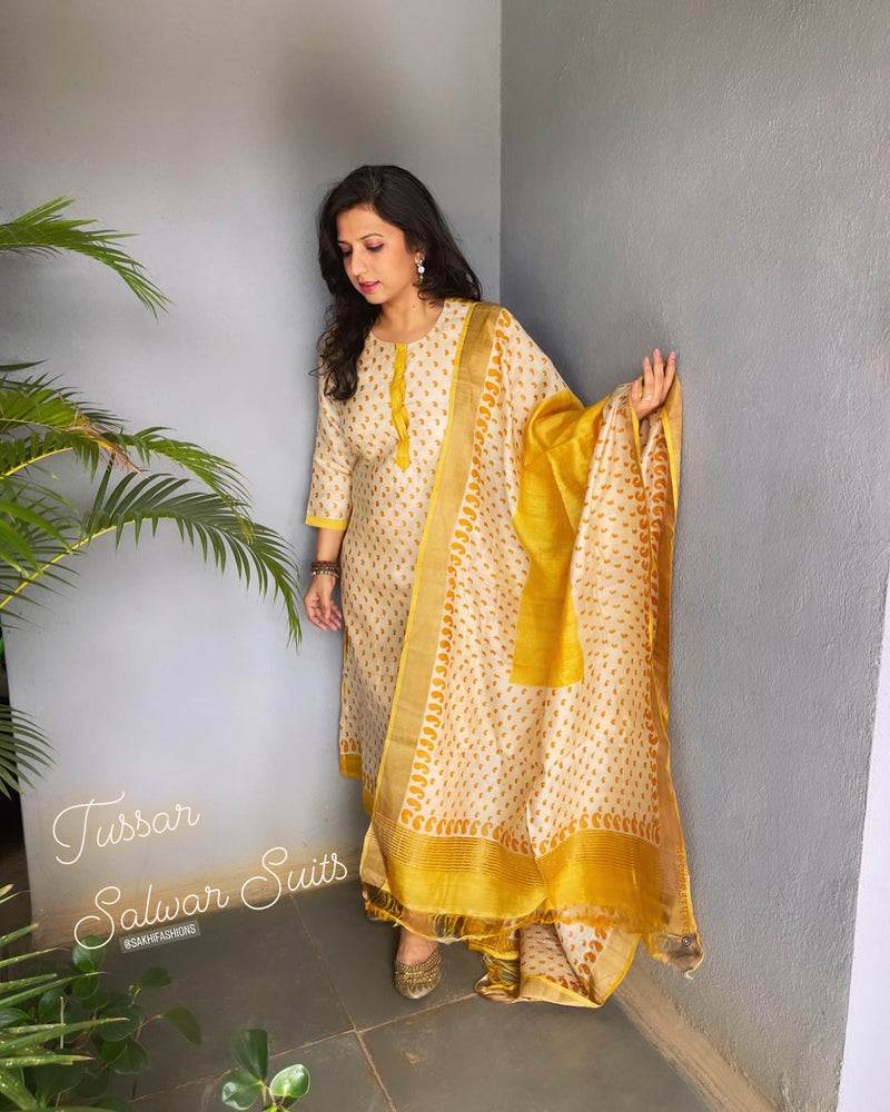 EE-V02400 Yellow Tussar Salwar