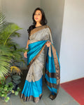 EE-V16228 Blue Tussar Saree