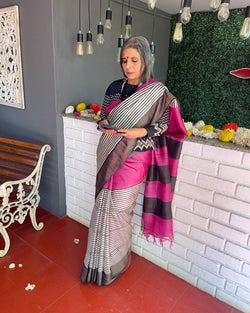 EE-V16230 Pink Tussar Saree