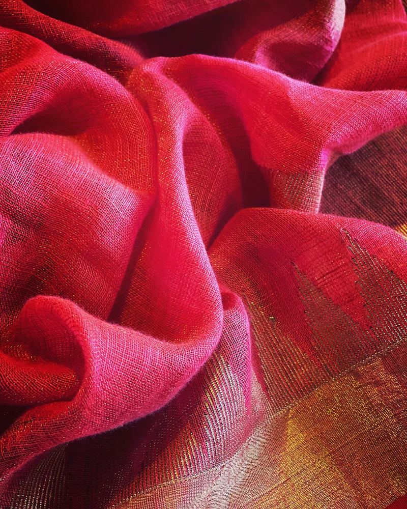 EE-V12732 Red Tissue Linen Saree