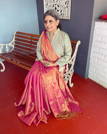 EE-V10825 Pink Tissue Cotton Sari