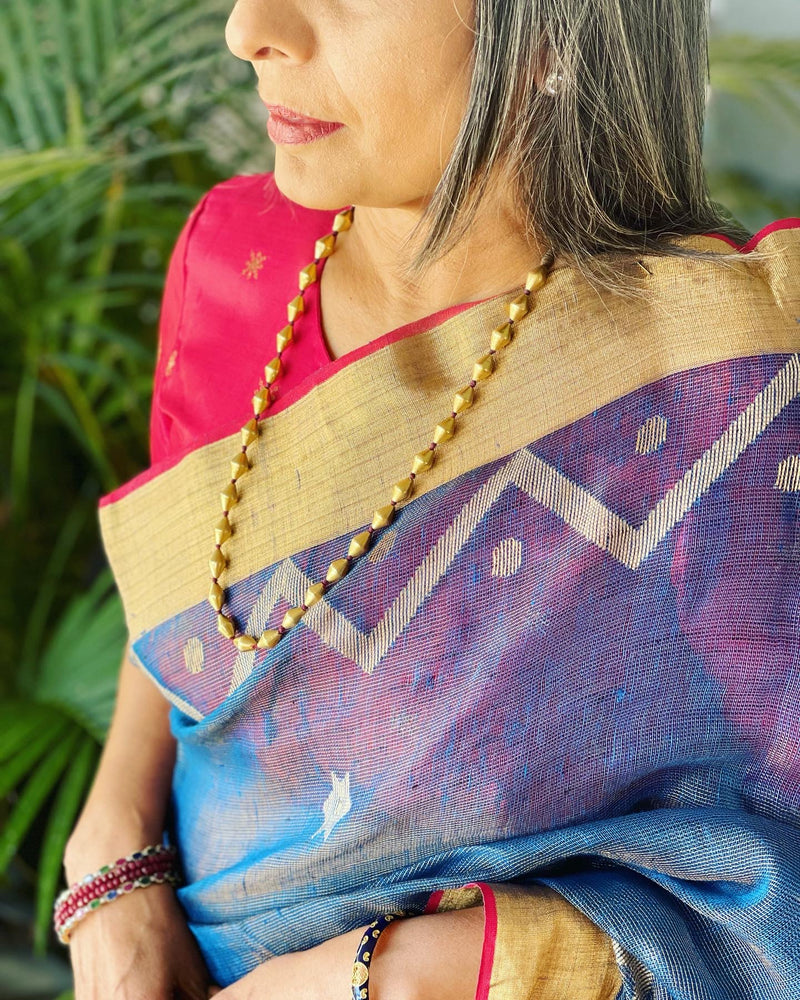 EE-V12733 Blue Tissue Linen Saree