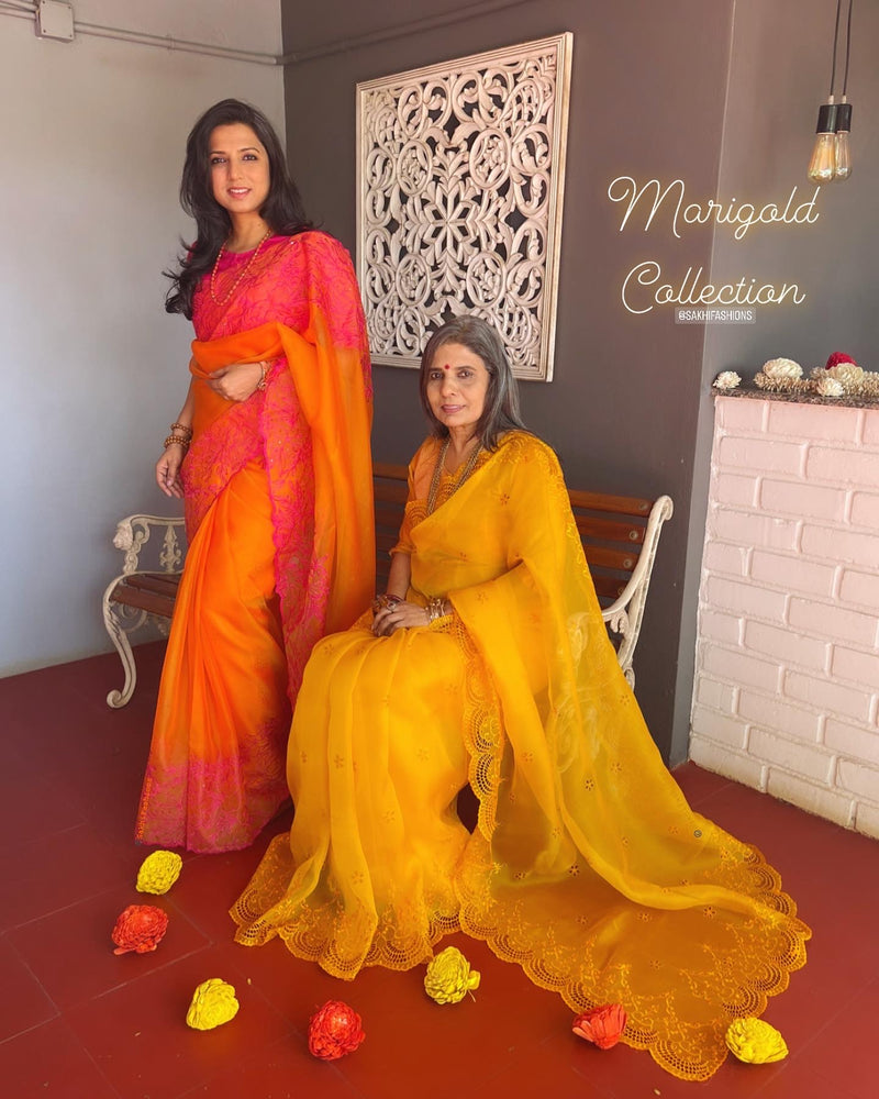 EE-V18225 Orange Organza Sari