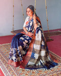 EE-V15337 Blue Handpainted Tussar