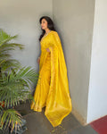 EE-V12731 Yellow Tissue Linen Saree