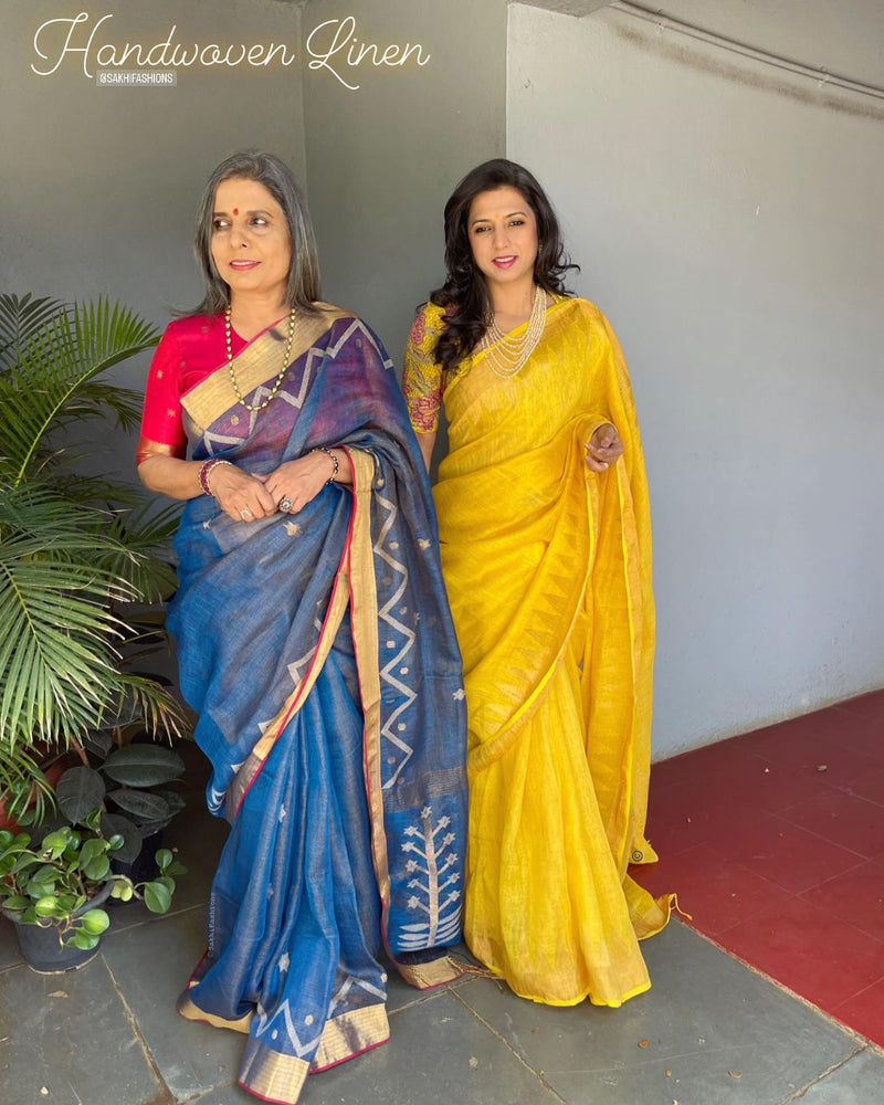 EE-V12733 Blue Tissue Linen Saree