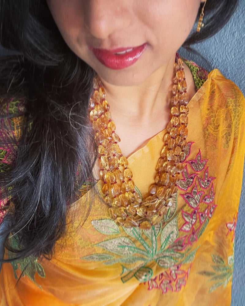 EE-V01364 Yellow Organza Sari