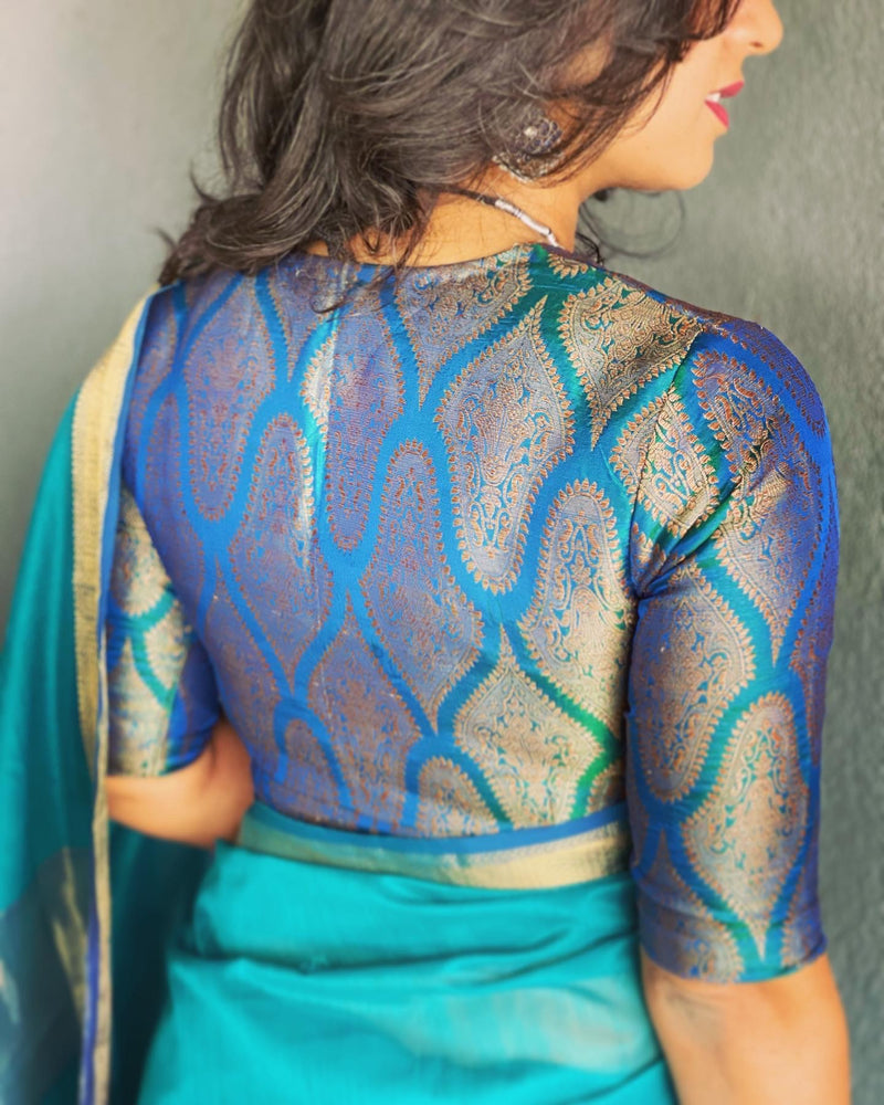 BL-F36544R Blue Banarsi BlouseR