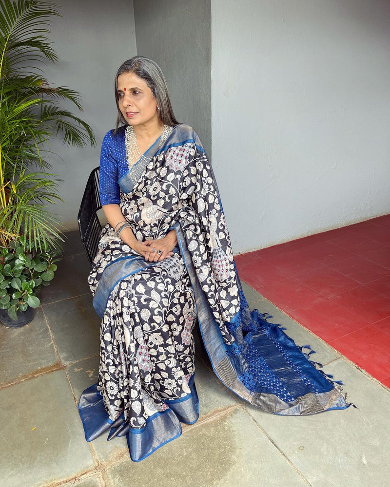 EE-V04531 Blue Tussar Sari