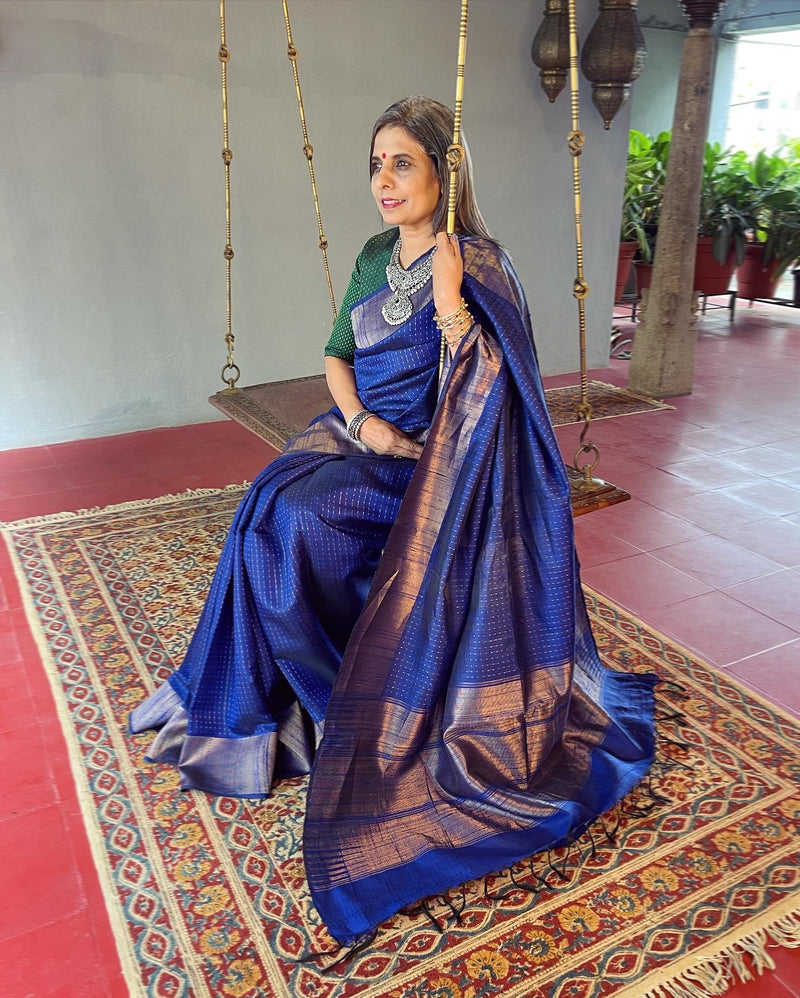 EE-V07612 Blue rawsilk sari