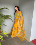 EE-V01364 Yellow Organza Sari