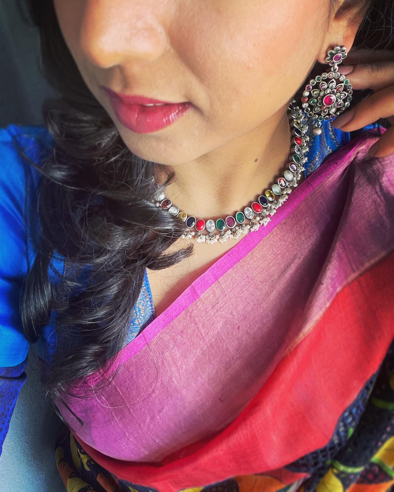 EE-V18190 Multi Black Cutwork Tussar