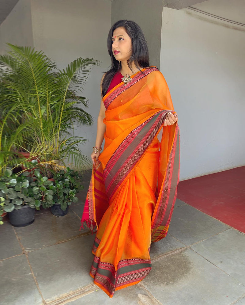EE-V08569 Orange Organza sari