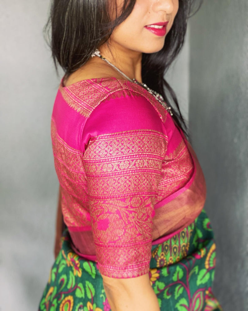 BL-V03550R Pink Banarsi Blouse