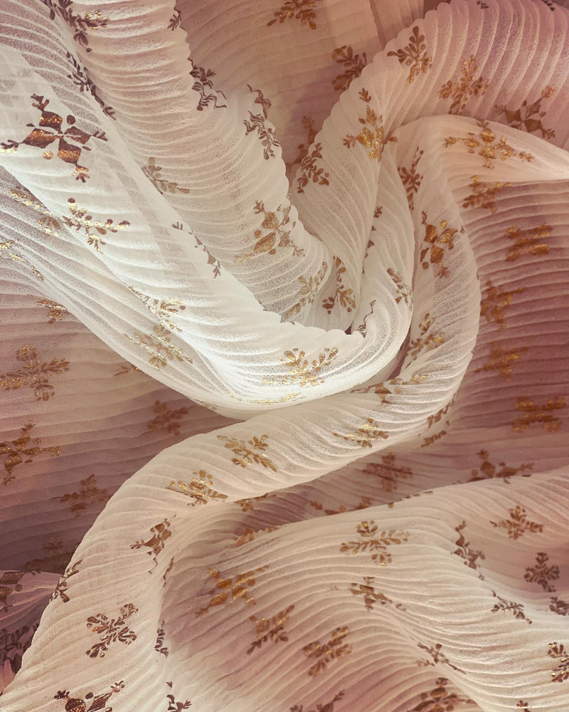 EE-V14762 White Gold Pleat Sari