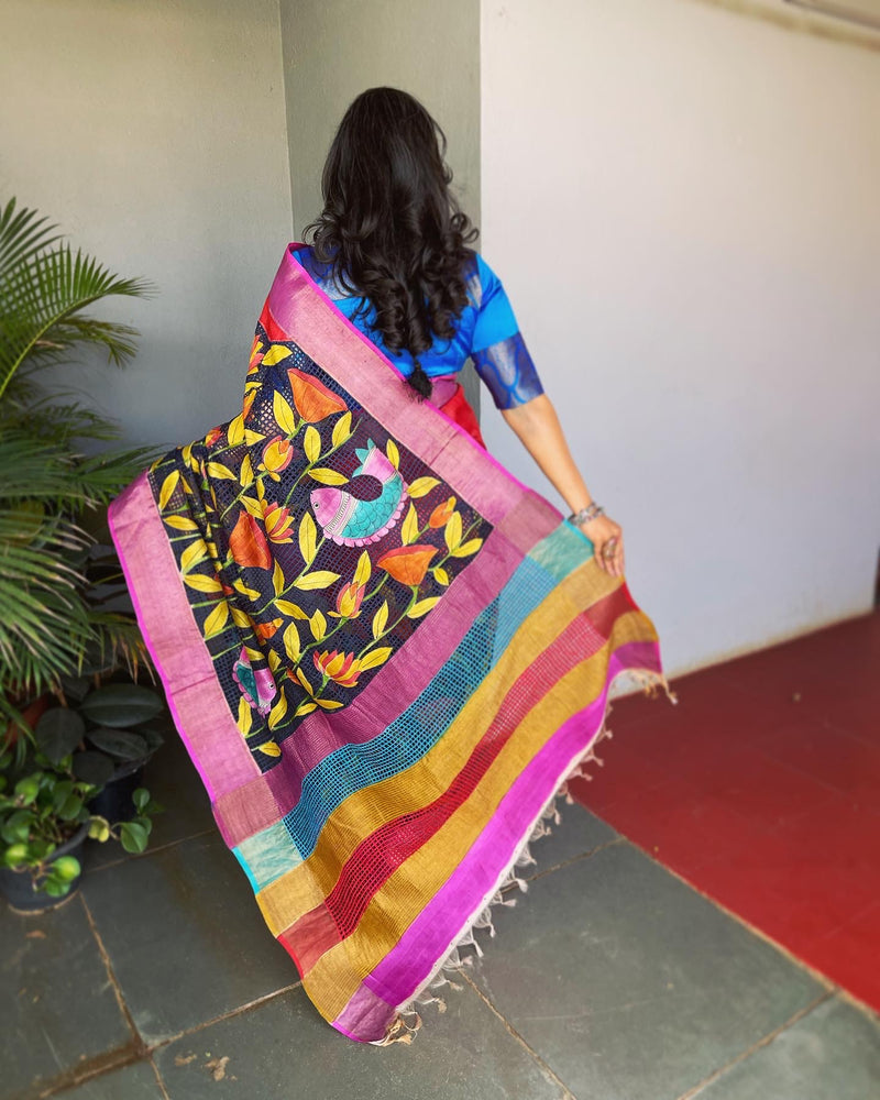 EE-V18190 Multi Black Cutwork Tussar