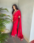 EE-V11241 Red Chiffon Cutwork