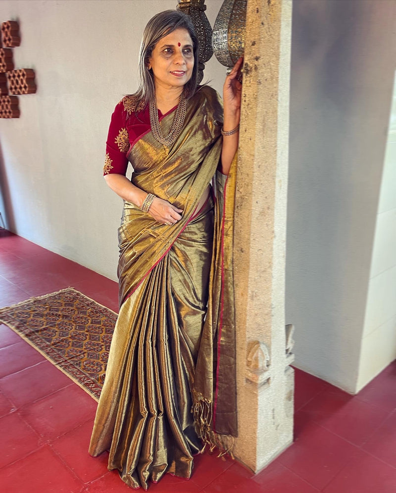 DP-X15955 Yellow Tissue Cotton Sari
