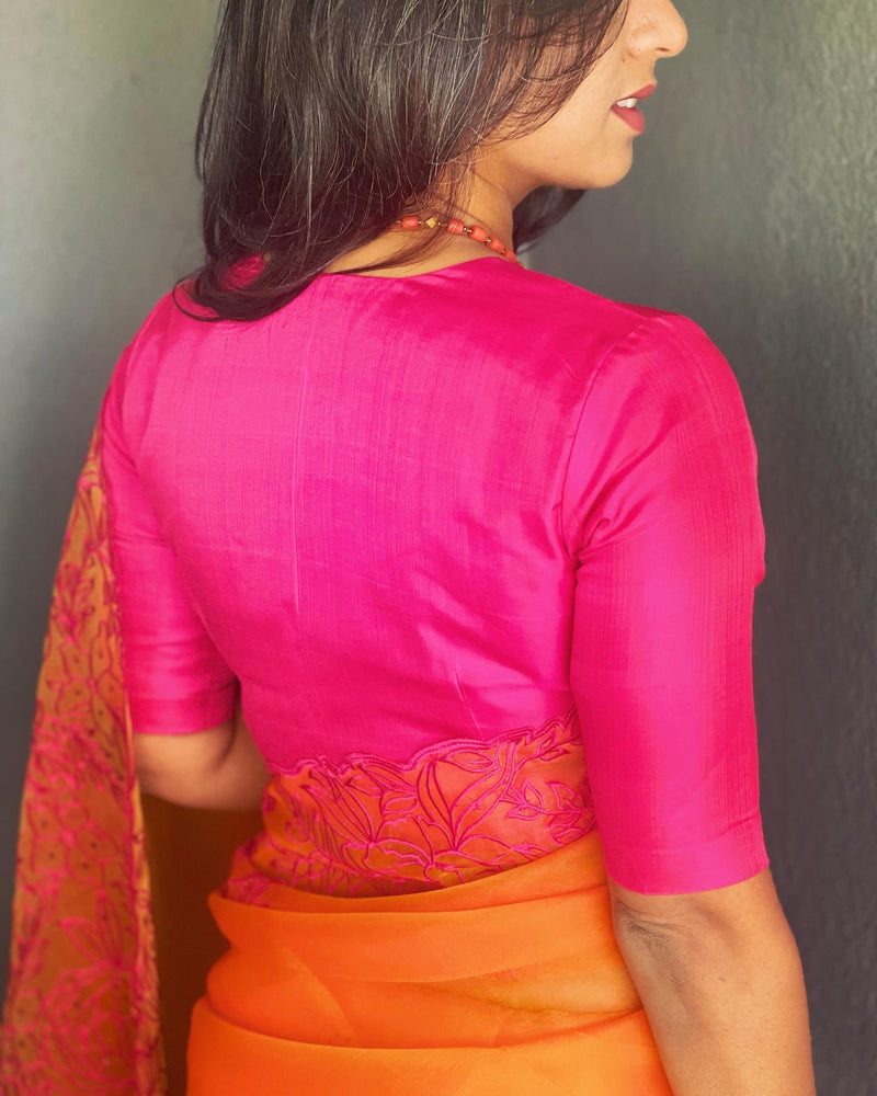 EE-V18225 Orange Organza Sari