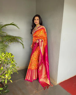 EE-V01056 Orange Pink Ikat Sari
