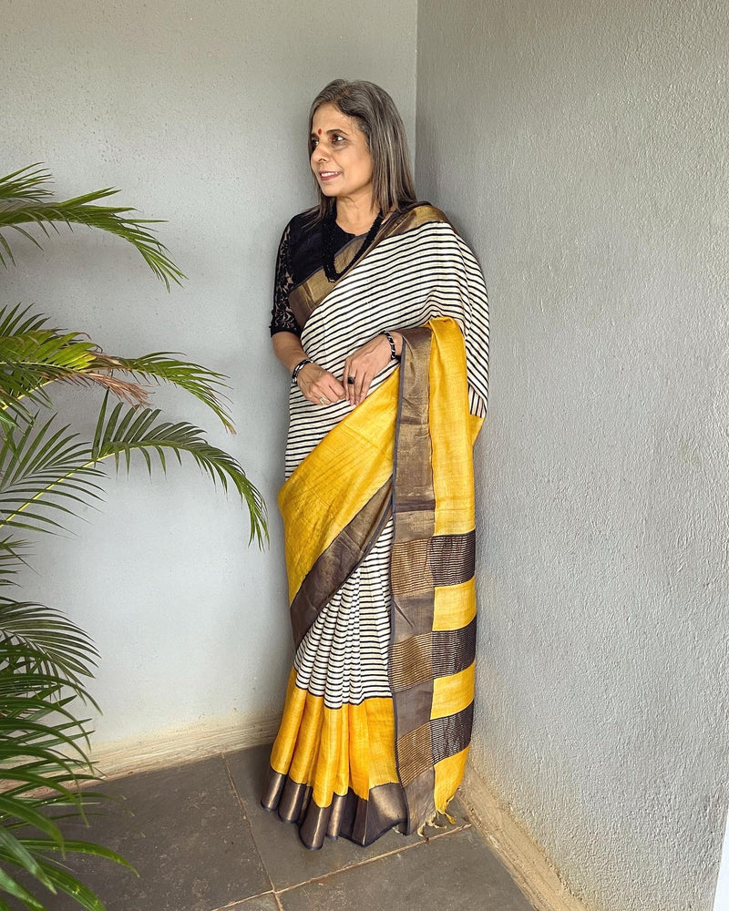 EE-V05583 Yellow Tussar Saree