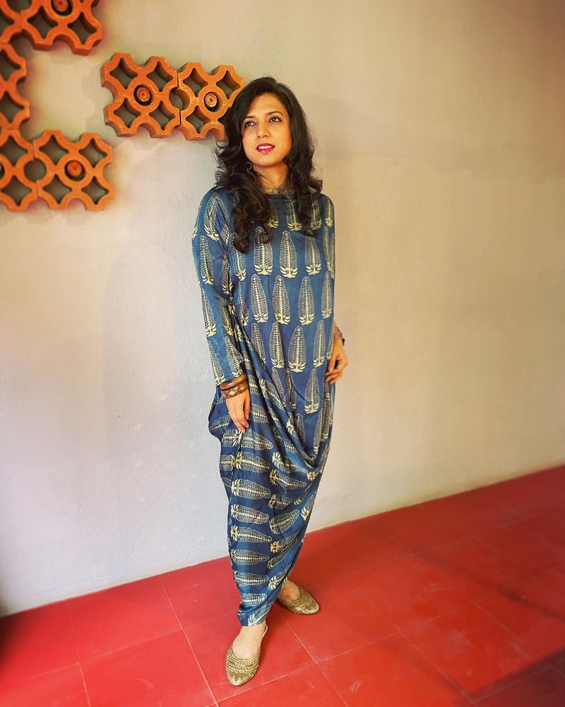 blue ajrak dress Ajrakh Print 0911 Ruc Anarkali Readymade Suits – Heriska