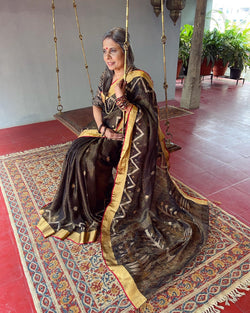 EE-V12734 Black Tissue Linen Saree