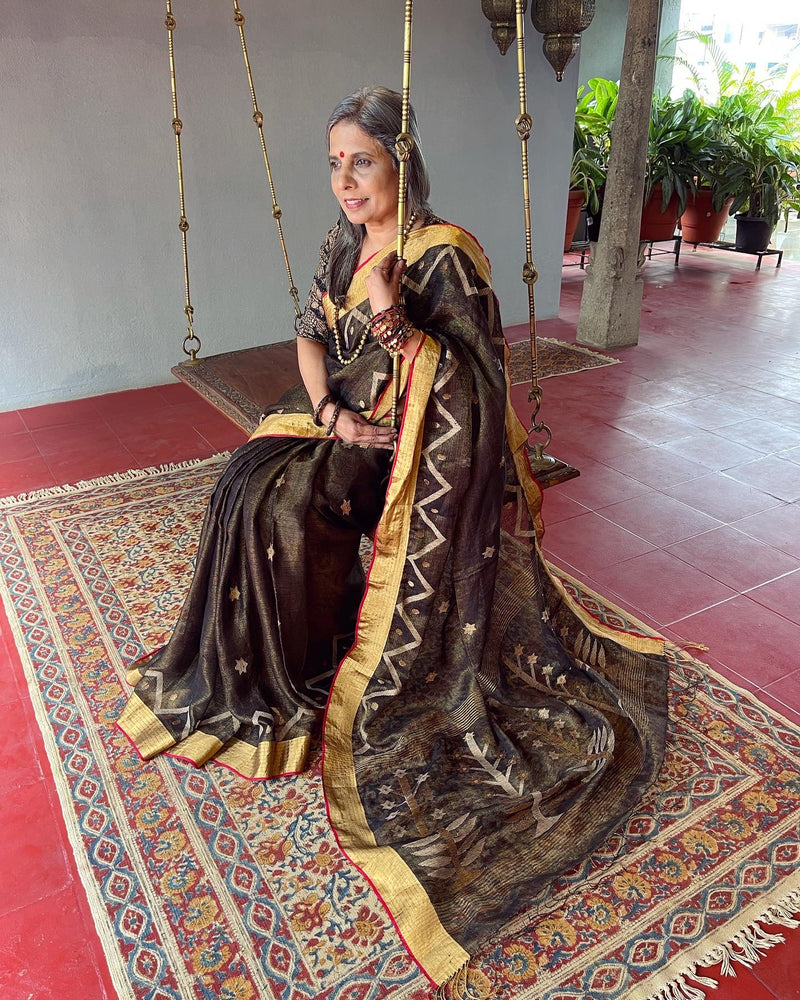 EE-V12734 Black Tissue Linen Saree