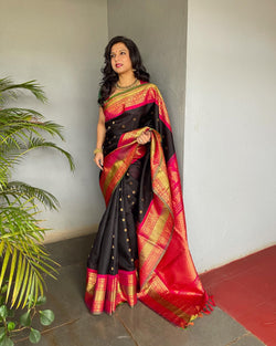EE-V04627 Gadwal Black Sari