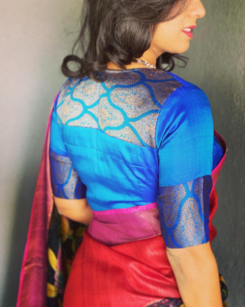 EE-V18190 Multi Black Cutwork Tussar
