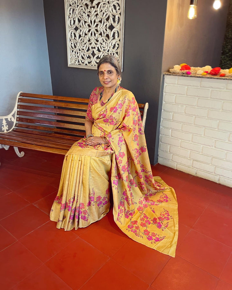 EE-V00982 Yellow Tussar Sari